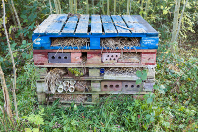 An insect hotel made from wooden pallets