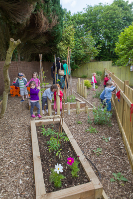 The children exploring their new garden