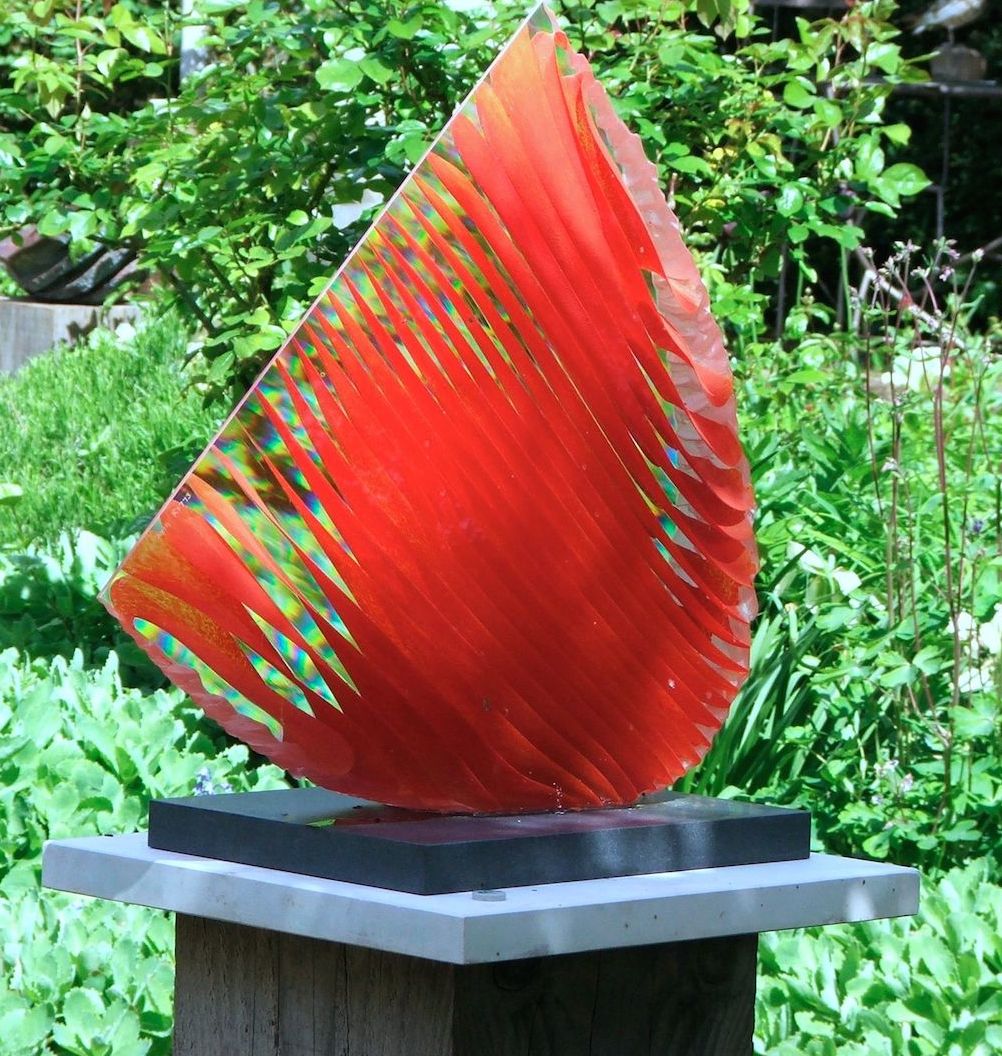 Colin Reid ARBS - Red Crescent (kiln-cast glass, granite base)